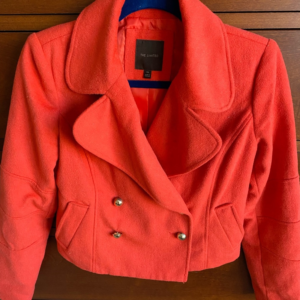 The Limited cropped orange pea coat